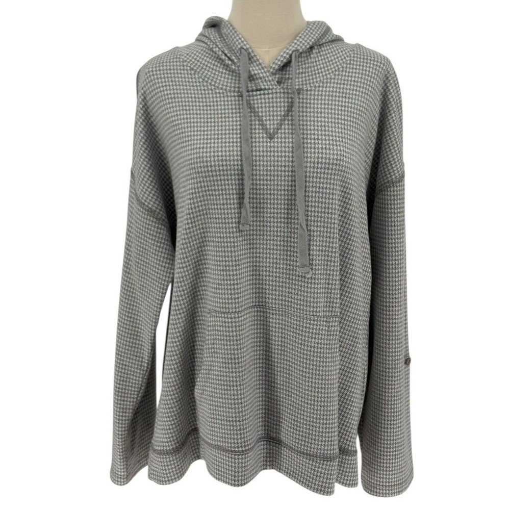 Christopher & Banks Hoodie Grey Houndstooth Long Sleeve Pocket XL‎